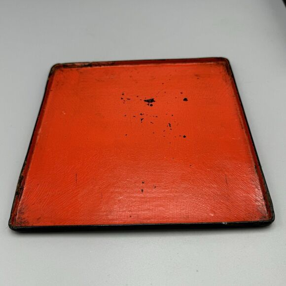 Antique Victorian Hand Painted Lacquered Papier Mache Square Box with Pansies - Picture 13 of 16